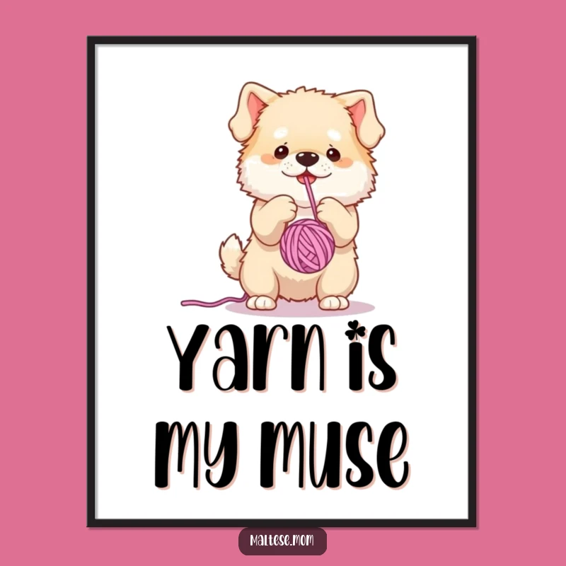 Funny Fluffy Dog Yarn Art Poster: Bring Playful Canine Humor to Your Walls