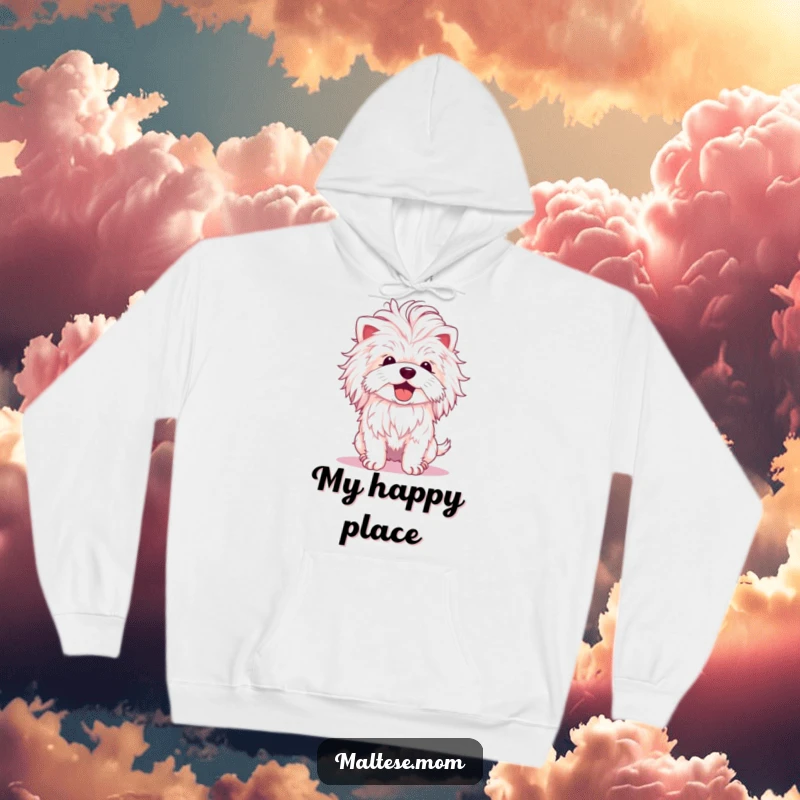 Funny Maltese Dog Hoodie: A Maltese with a fluffy mane shakes its head joyfully, offering cozy comfort and a cheerful vibe.