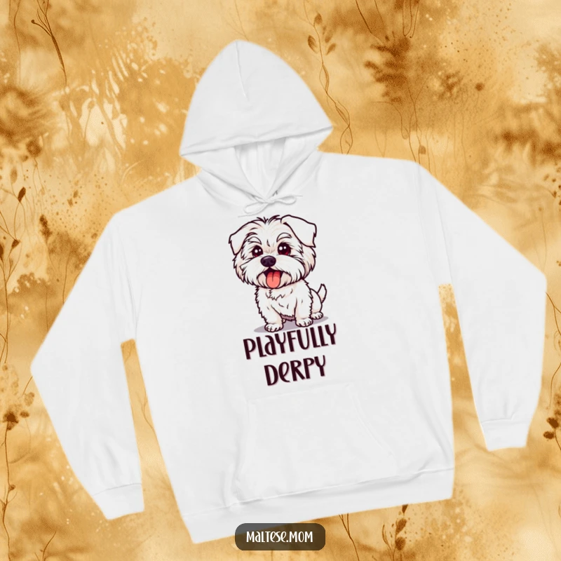 Funny Maltese Dog Hoodie: Cute dog in a silly pose, tongue playfully out, providing cozy comfort and heartwarming humor.