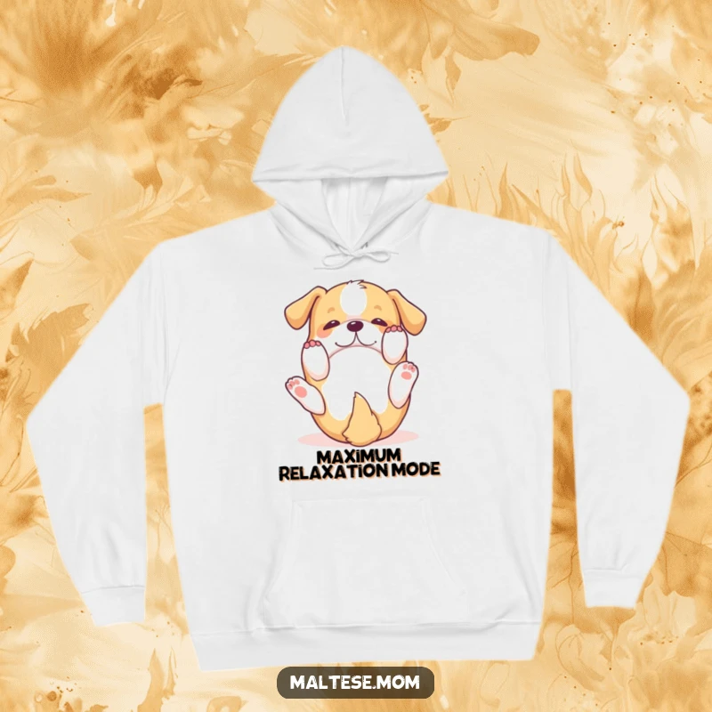 Funny Hoodie: A small dog rolls happily on its back with paws playfully extended, radiating joy and carefree spirit.