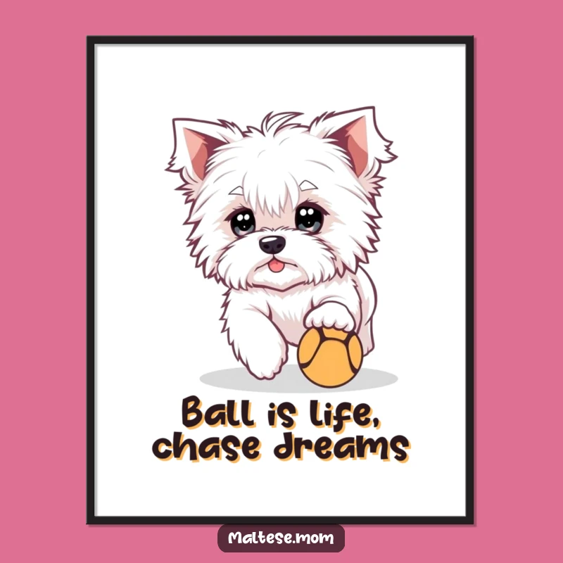 Free Printable Wall Art: Playful Maltese Ball Game, Cute Downloadable Art!