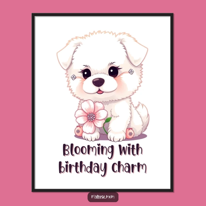 Funny Free Printable Wall Art: Fluffy Dog Diamond Earrings Flower Design Downloadable Art