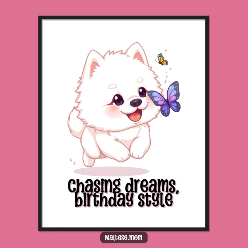 Funny Free Printable Wall Art: Fluffy Dog Butterfly Chase Design Downloadable Art