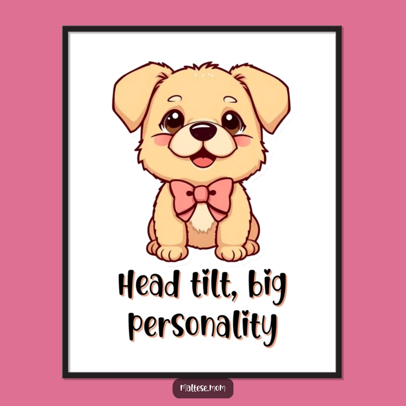 Free Printable Dog Wall Art: Curious Pup with Bow, Funny Downloadable Decor