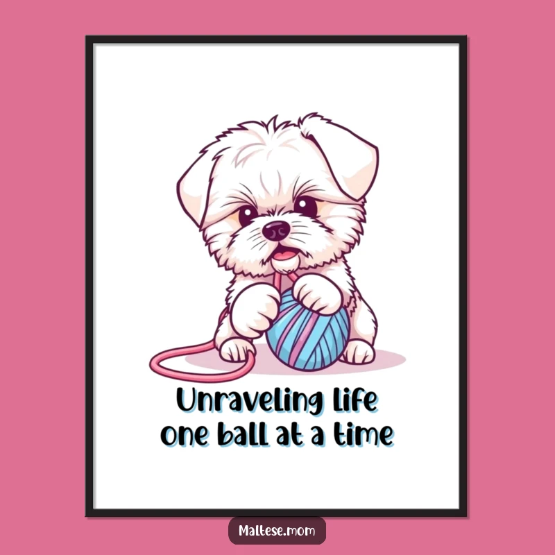 Free Printable Funny Maltese Puppy Wall Art - Playful Yarn Tugging Downloadable Decor