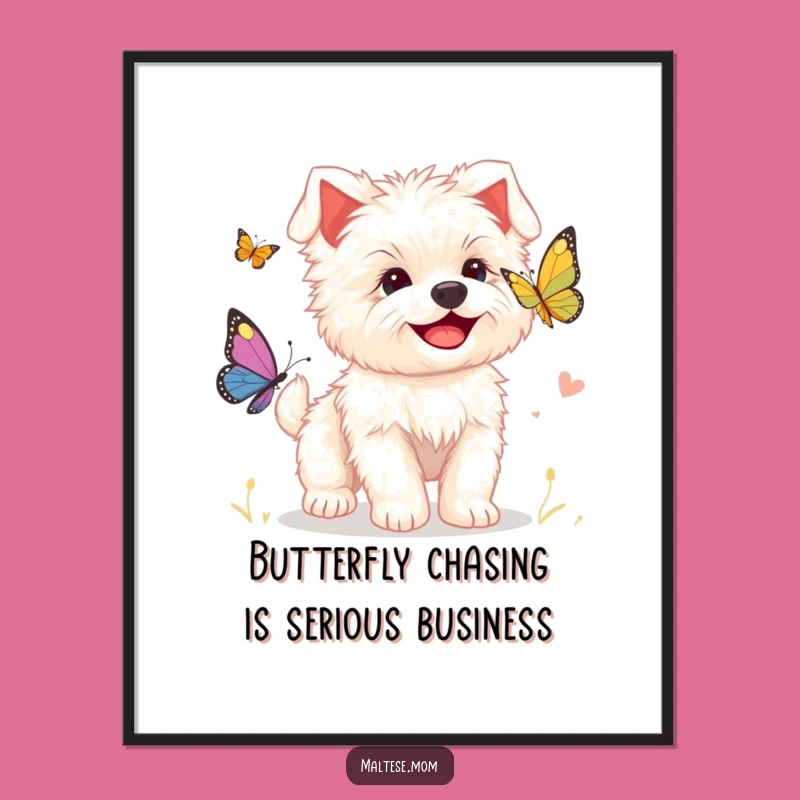 Free Printable Wall Art: Maltese Puppy Butterfly Scene