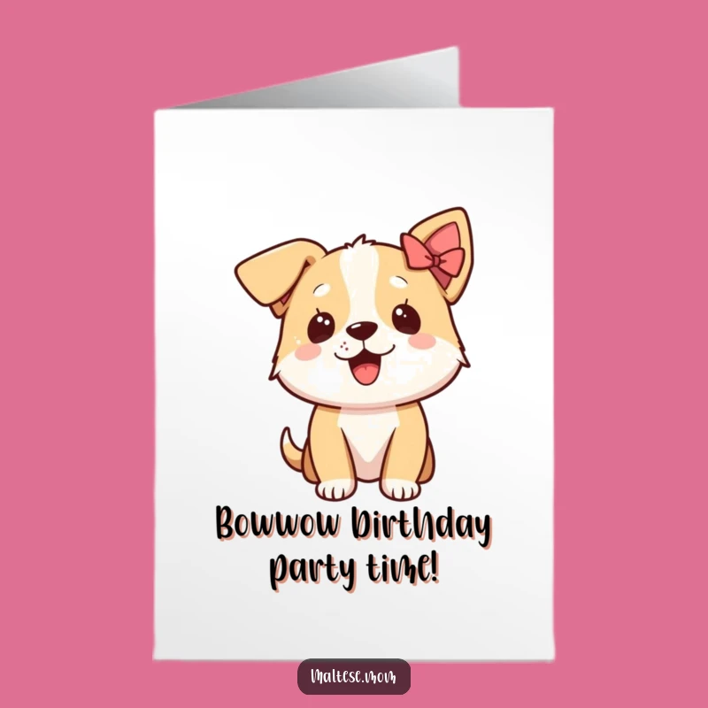 Free Printable Birthday Card: Excited Dog with Bow, Perfect DIY Downloadable Gift