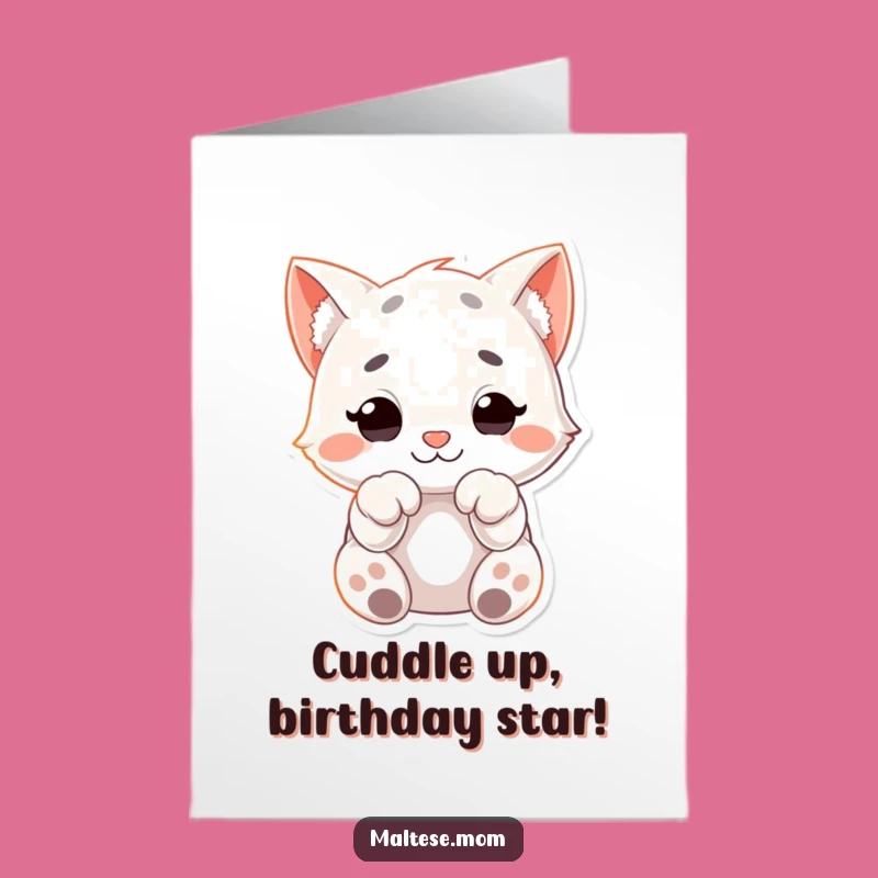 Free Printable Birthday Card: Cuddly Character, Soft Paws, Sweet & Funny Wish