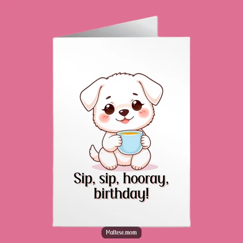 Free Printable Birthday Card: Dog Teacup Smile Design Downloadable Gift