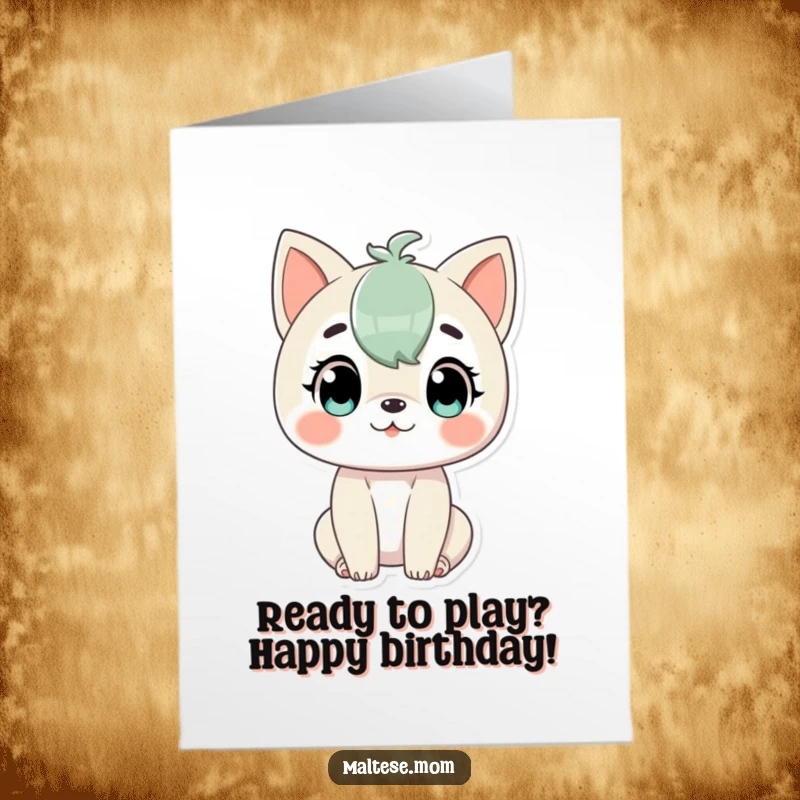 Free Printable Birthday Card: An alert character looking ready for playful fun, perfect for a birthday.