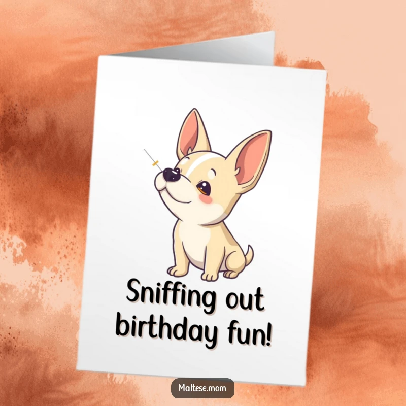 Funny Free Printable Birthday Card: A dog with perked ears intensely sniffing the air, curious and alert.