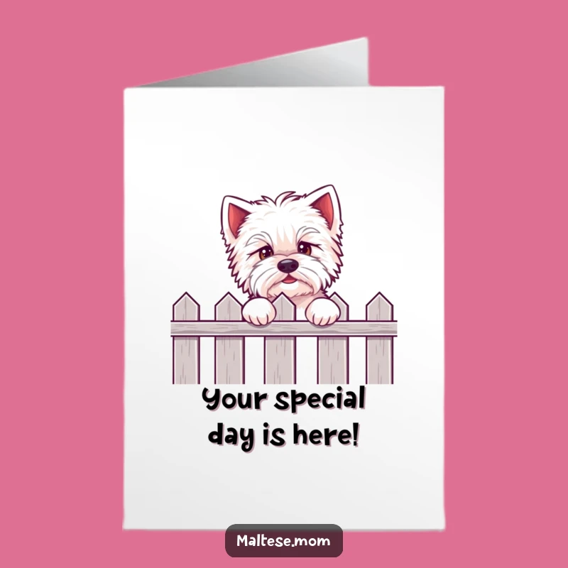 Free Printable Birthday Card: Funny Maltese Dog Peeking Eagerly - Downloadable Gift!