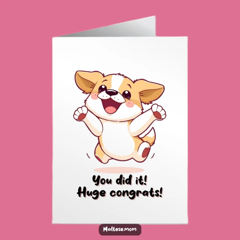 Free Printable Congrats Card: Joyful Leaping Dog, Funny Downloadable Celebration