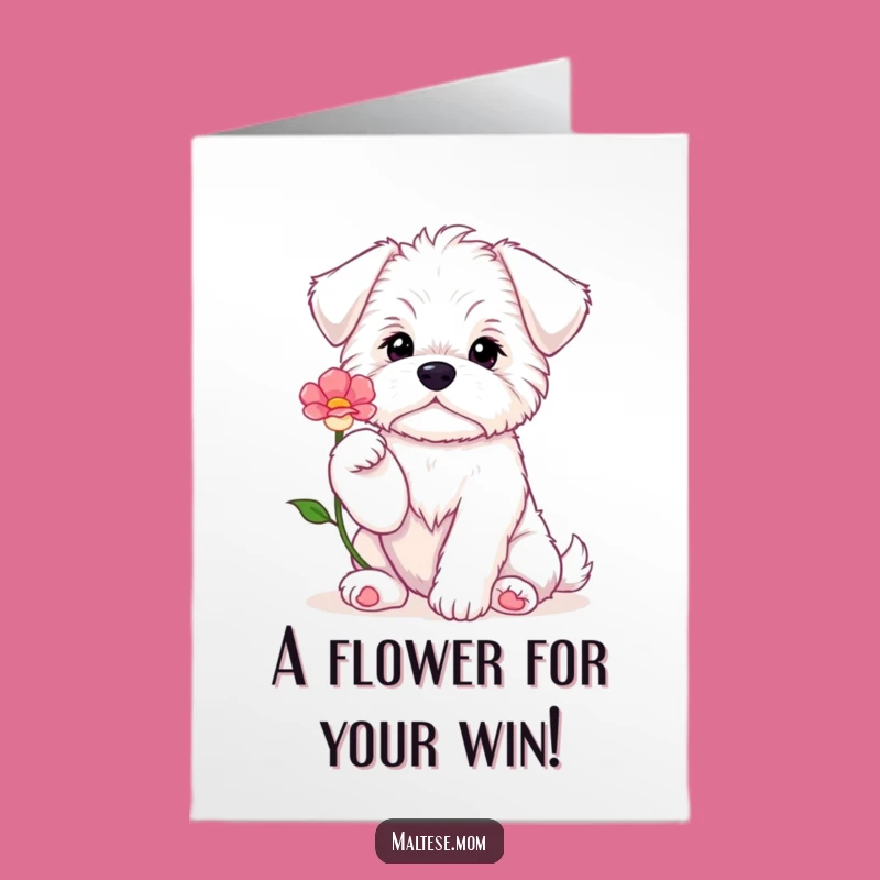 Free Printable Congrats Card - Maltese Puppy Flower Gesture Downloadable Gift