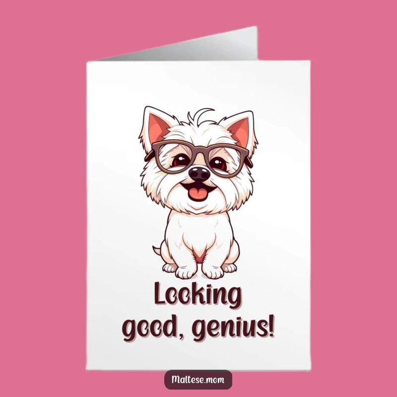 Free Printable Congrats Card: Giggling Maltese Glasses, Silly Win, Downloadable Celebration