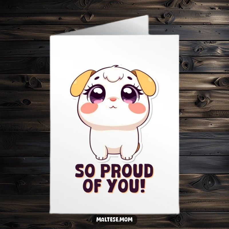 Funny Free Printable Congratulations Card: A tiny character gazing upwards with huge, sparkling, and intensely adoring eyes, full of wonder.