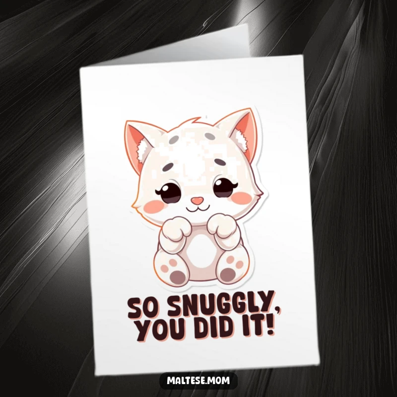 Free Printable Congratulations Card: A soft, cuddly character with paws tucked in, conveying warm congratulations.