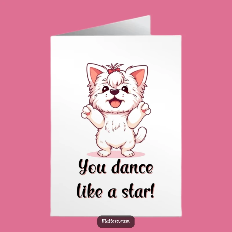 Free Printable Congrats Card: Jubilant Dancing Maltese, Paws Up Success, Downloadable Greeting, Celebration Art