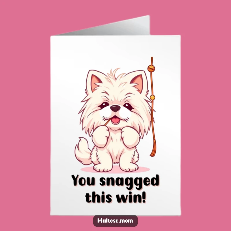 Free Printable Congrats Card: Playful Maltese Lady with String - Funny Dog