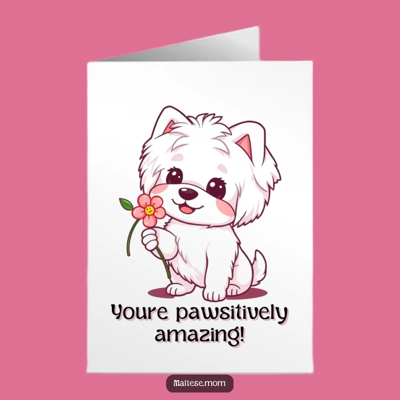 Free Printable Congrats Card: Kawaii Maltese Dog Flower Gift, Humorous Downloadable