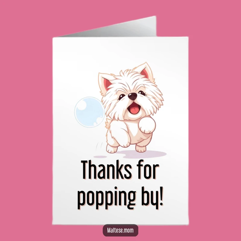 Free Printable Thank You Card: Bubble Chase Maltese, Playful Thanks, Downloadable Gratitude