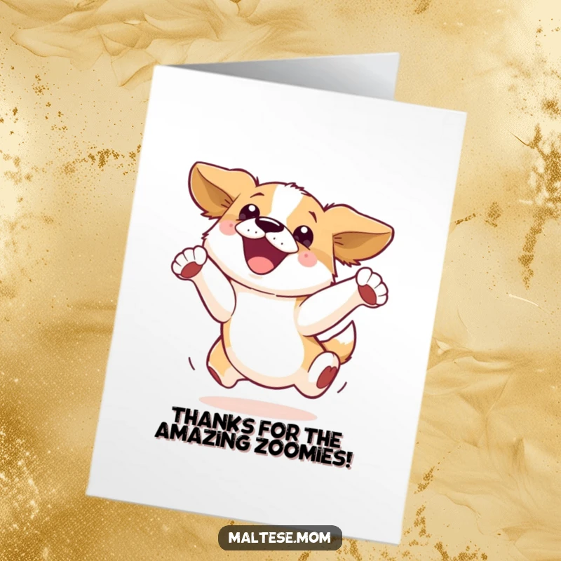 Funny Free Printable Thank You Card: An overjoyed dog leaping with excitement, expressing heartfelt thanks.