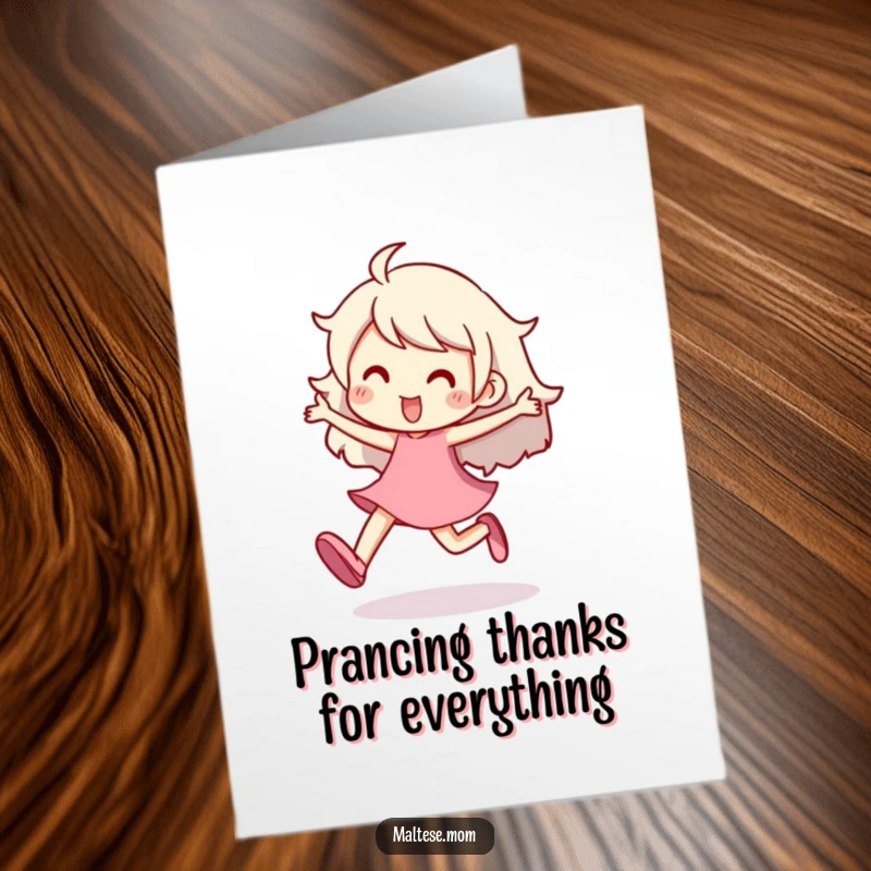 Free Printable Thank You Card: An energetic character prancing happily, conveying sincere thanks.