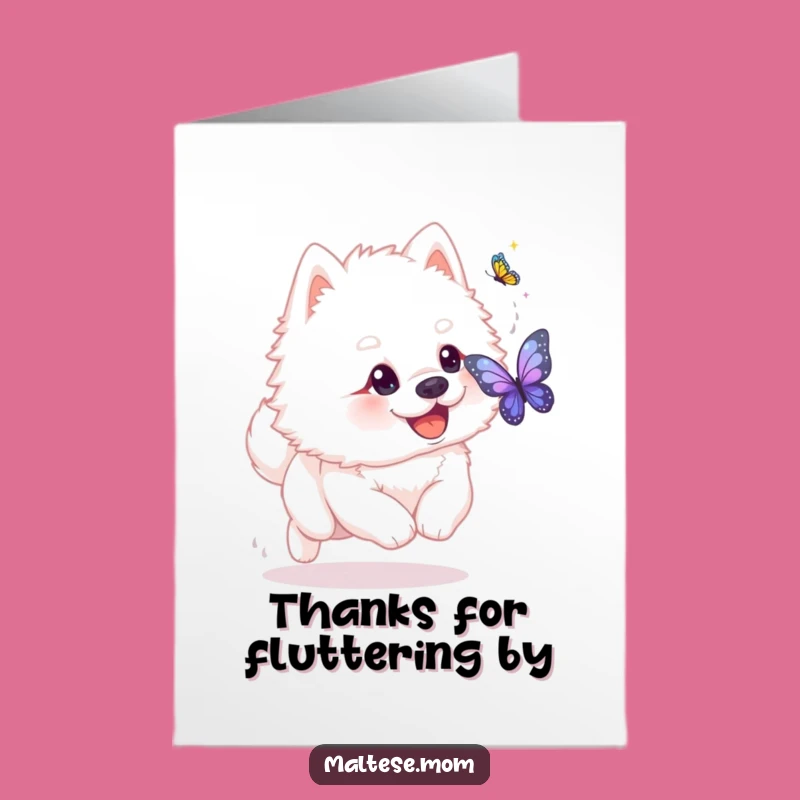Free Printable Thank You Card: Fluffy Dog Butterfly Chase Design Downloadable Gift