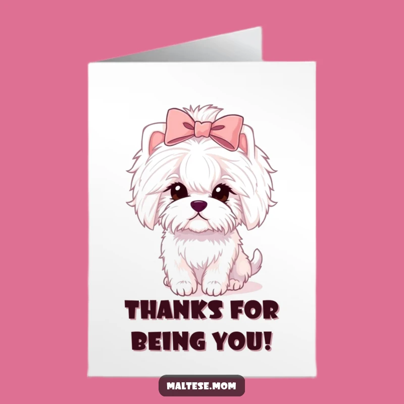 Free Printable Thank You Card: Fluffy Maltese Lady with Bow - Funny Dog Gift