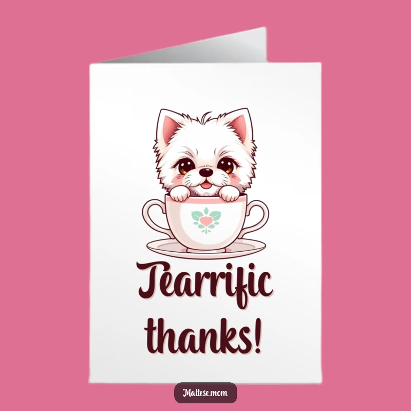 Free Printable Thank You Card: Shy Maltese Thanks, Teacup Gratitude, Downloadable Greeting, Appreciative Gift