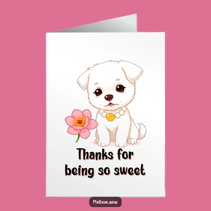 Free Printable Thank You Card: Pearl Dog Sniffing Flower Design Downloadable Gift