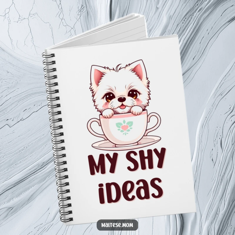 Funny Maltese Dog Notebook: A shy Maltese dog peeks from behind a teacup, inspiring sweet thoughts and gentle journaling.
