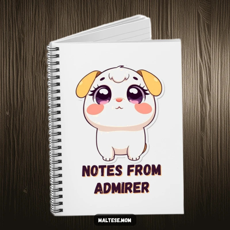 Funny notebook featuring a small character with large, wide, adoring eyes looking upwards, ideal for jotting down notes with adorable appeal.