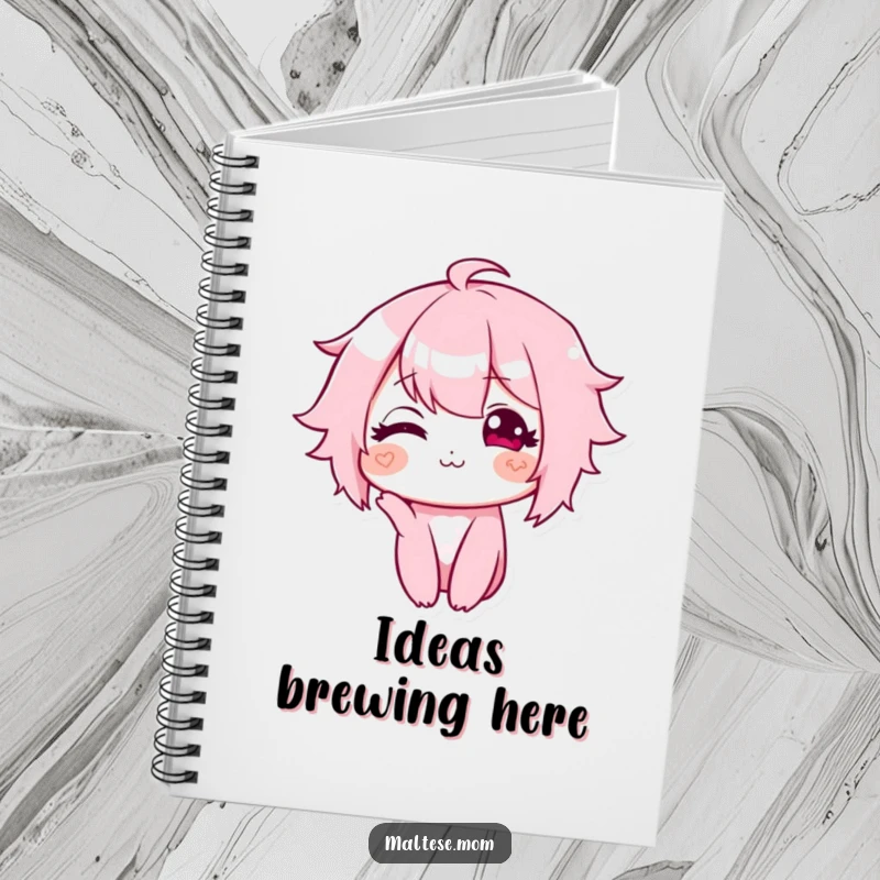 Funny notebook with a character showing a tiny, sweet smile and a slight head tilt, perfect for capturing thoughts with adorable inspiration.