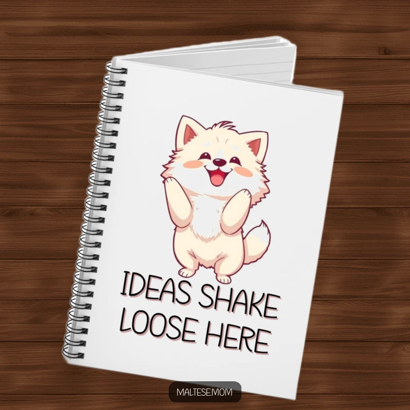 Funny Notebook with a fluffy dog energetically shaking its head with a joyful motion, perfect for jotting down energetic thoughts.