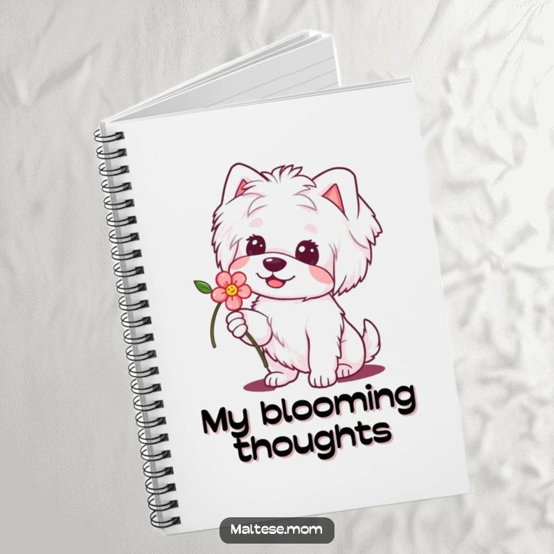Funny Maltese Dog Notebook: Cover features a dog offering a flower with a sweet smile, inspiring kindness and gentle humor.