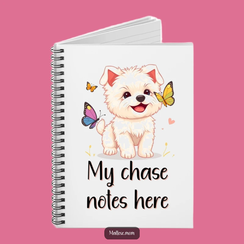 Funny Maltese Puppy Notebook, Cute Butterfly Chase Journal Gift
