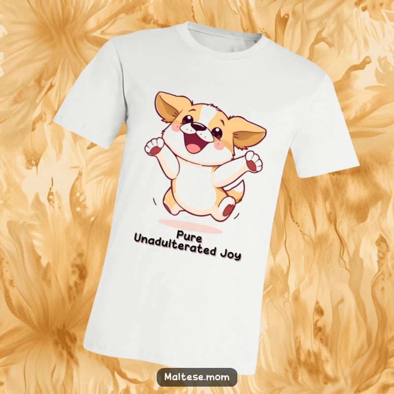 Funny T-Shirt: An energetic dog leaps joyfully, expressing ultimate happiness and playful excitement in a dynamic pose.