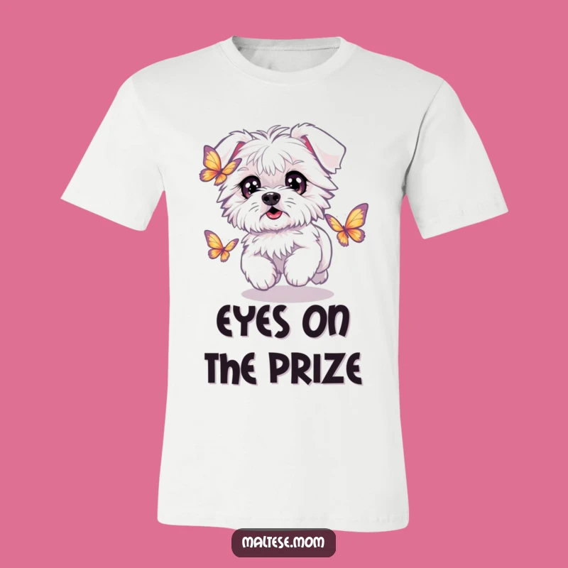 Funny Kawaii Maltese Butterfly Chase Tee: Hilarious Apparel for Playful Style