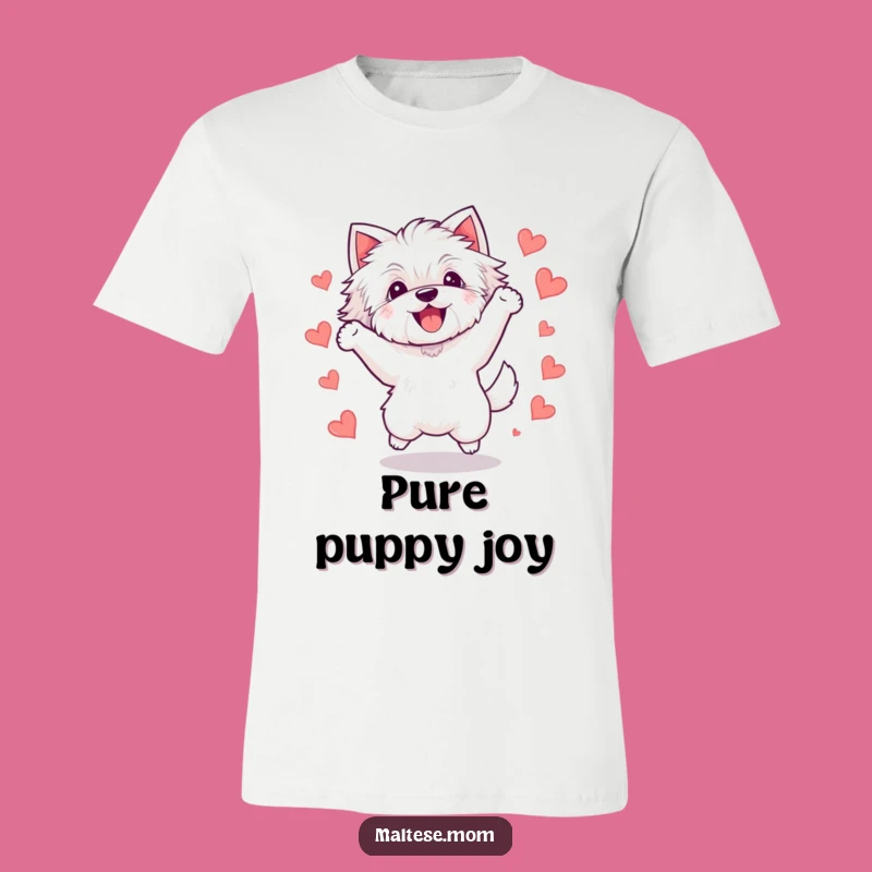 Funny Kawaii Maltese Dog T-Shirt, Adorable Jumping Bichon Tee for Laughs