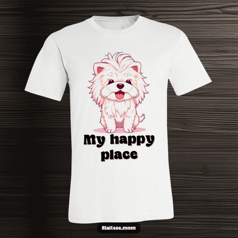 Funny Maltese Dog T-Shirt: A Maltese dog with a voluminous fluffy mane shakes its head, conveying pure delight and exuberant joy.