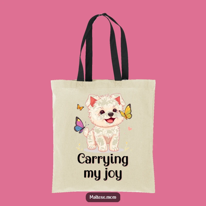 Funny Maltese Puppy Tote Bag, Cute Butterfly Chase Accessory