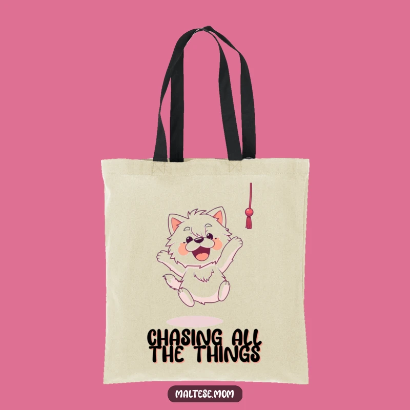 Funny Maltese Tote Bag: Playful Pup Leaping for String, Practical Funny Gift