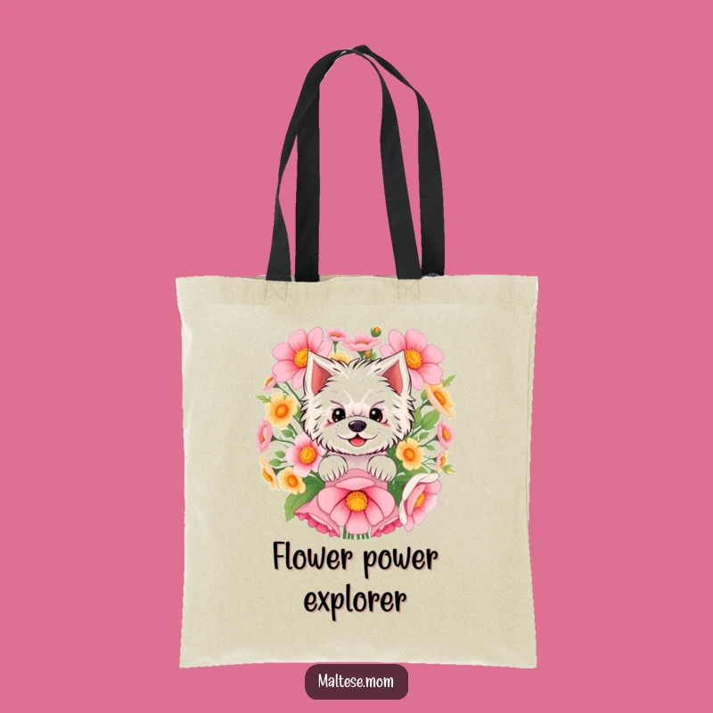 Funny Maltese Tote Bag: Stylish Pup Peeking from Flowers, Practical Funny Gift
