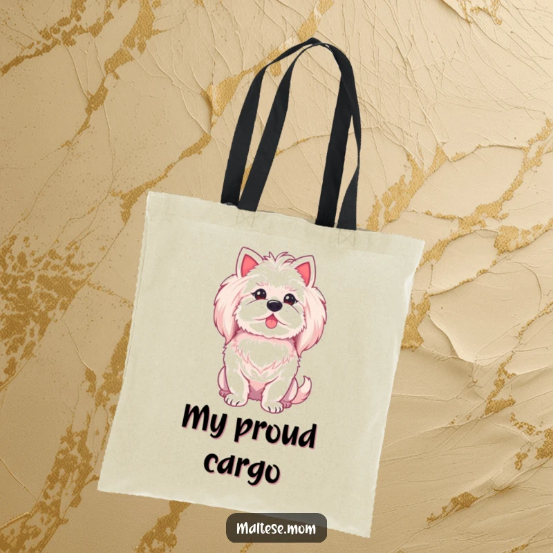 Funny Maltese lady dog tote bag, displaying a proud chest puff, stylish and functional.